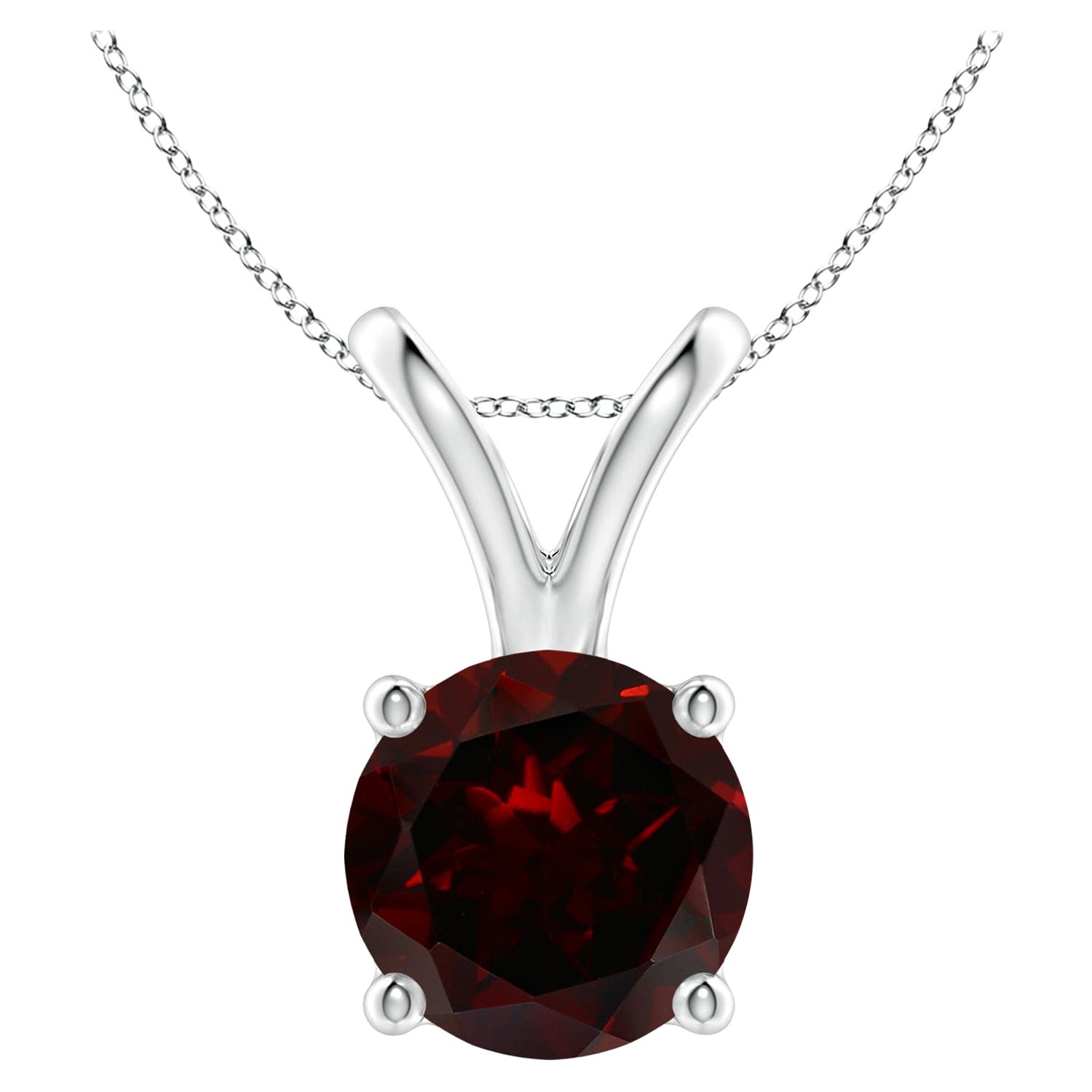 Pendentif solitaire rond en platine avec grenat naturel de 3,2 carats