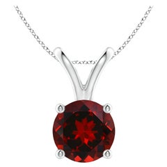 Natural V-Bale Round 3.2ct Garnet Solitaire Pendant in Platinum