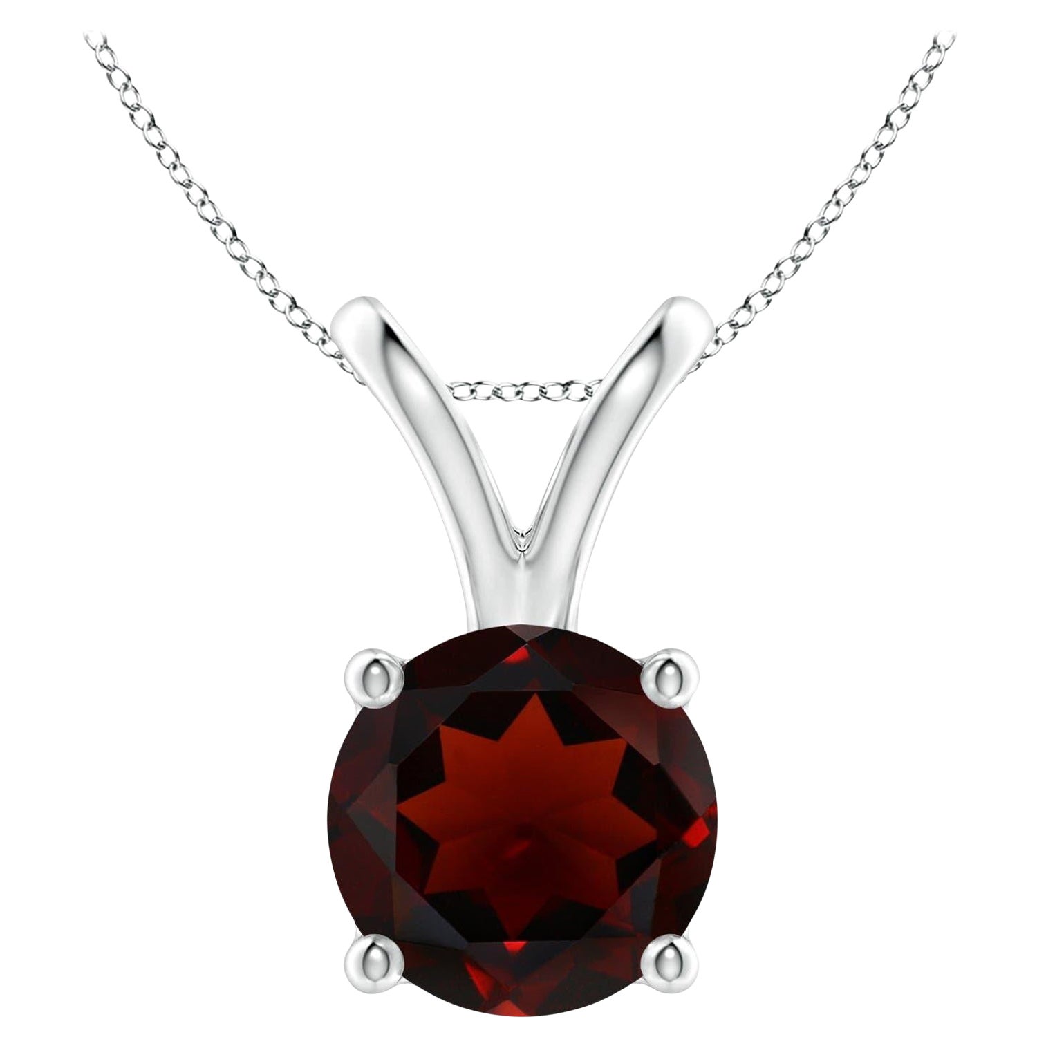 Pendentif solitaire rond en platine avec grenat naturel de 3.2 carats