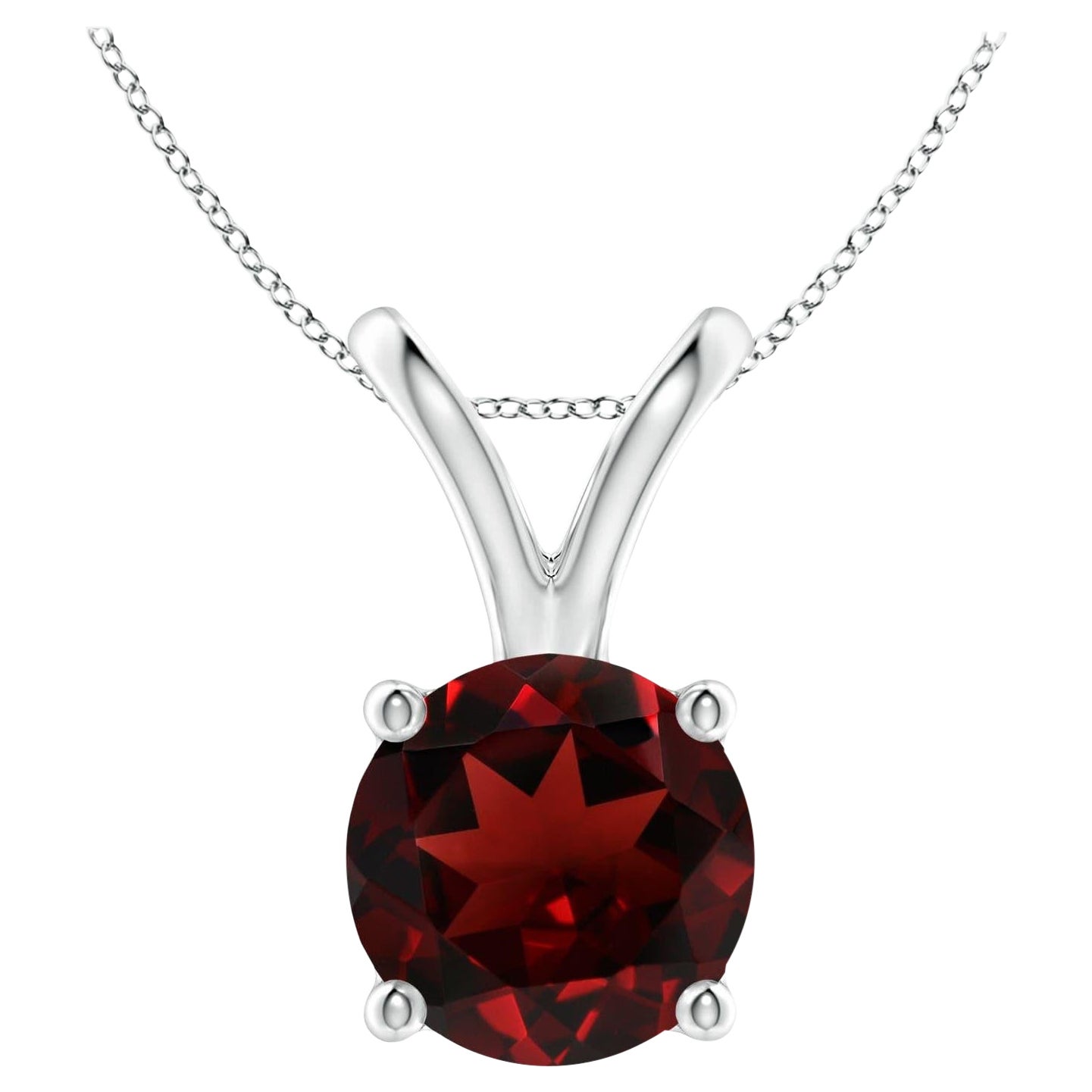 Pendentif solitaire rond en platine avec grenat naturel de 3,2 carats