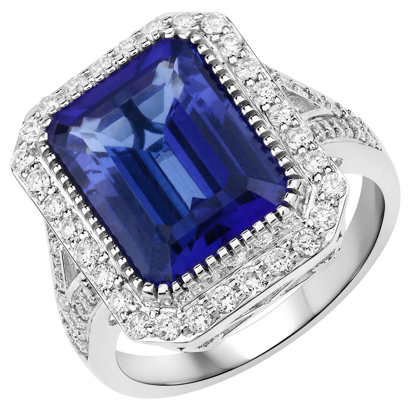 Tanzanite & Diamond Bead Set Halo Ring 9ct White Gold main image 1