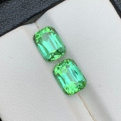 Natural Vibrant Green Tourmaline 3.65 Ct Cushion Cut Loose Gemstone Pair-Jewelry