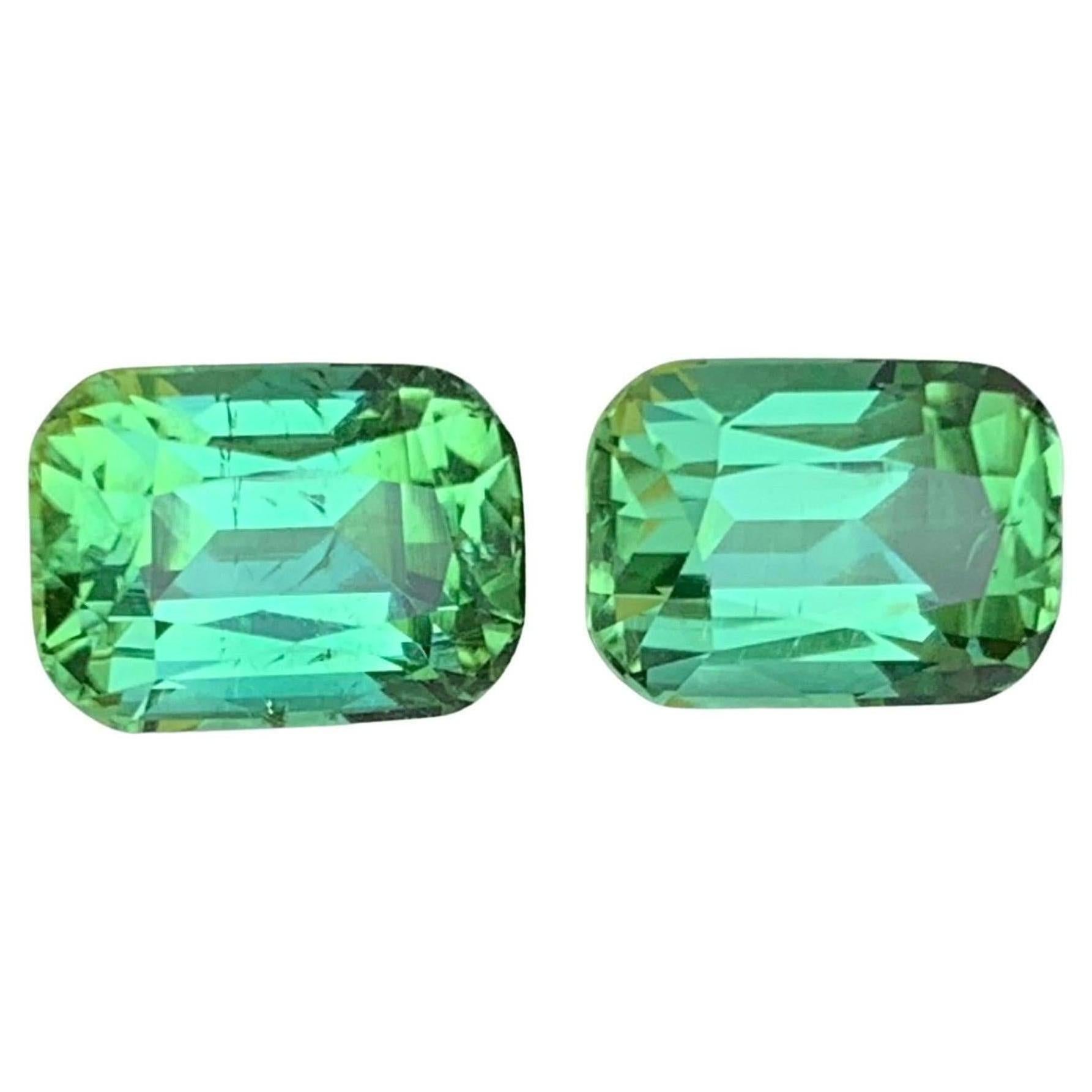 Nature Vibrant Green Tourmaline 3.65 Ct Cushion Cut Loose Gemstone Pair-Jewelry
