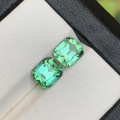 Natural Vibrant Green Tourmaline 3.69 Ct Cushion Cut Loose Gemstone Pair-Jewelry