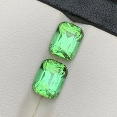 Natural Vibrant Green Tourmaline 4.24 Ct Cushion Cut Loose Gemstone Pair-Jewelry