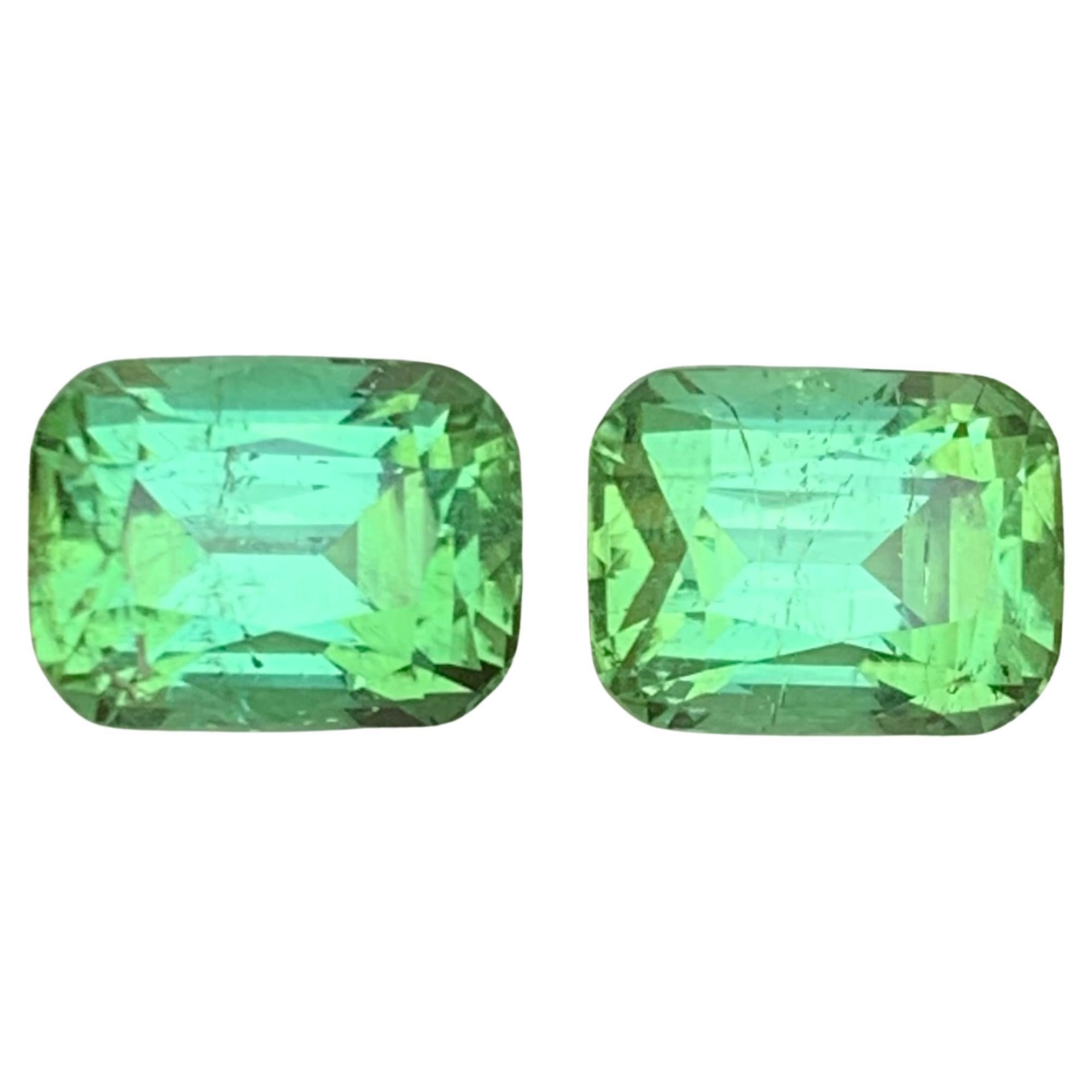 Nature Vibrant Green Tourmaline 4.24 Ct Cushion Cut Loose Gemstone Pair-Jewelry