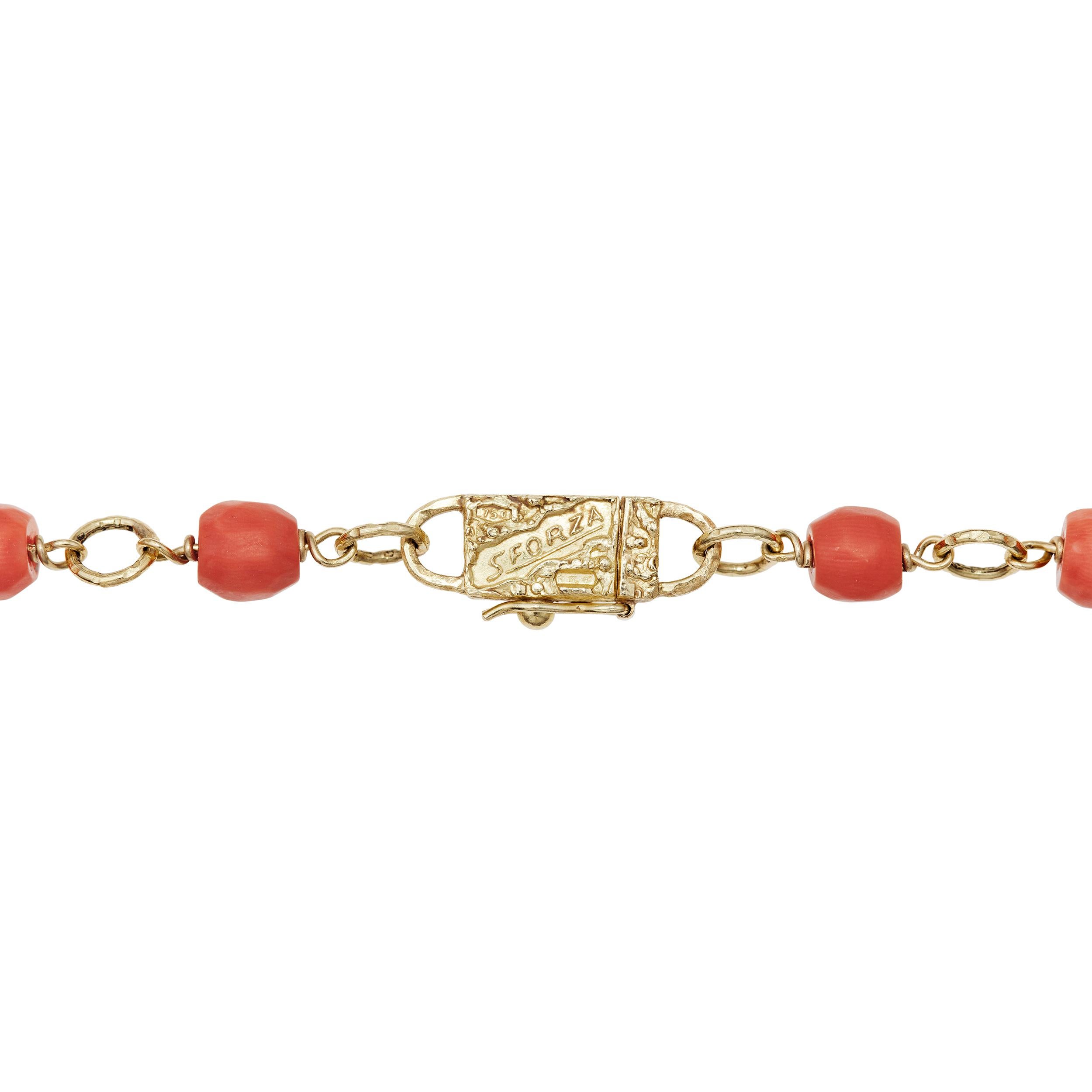 Natürliche natürliche Vintage Koralle Halskette aus 18 Karat Gelbgold Signiert Sforza (Neoetruskisch) im Angebot