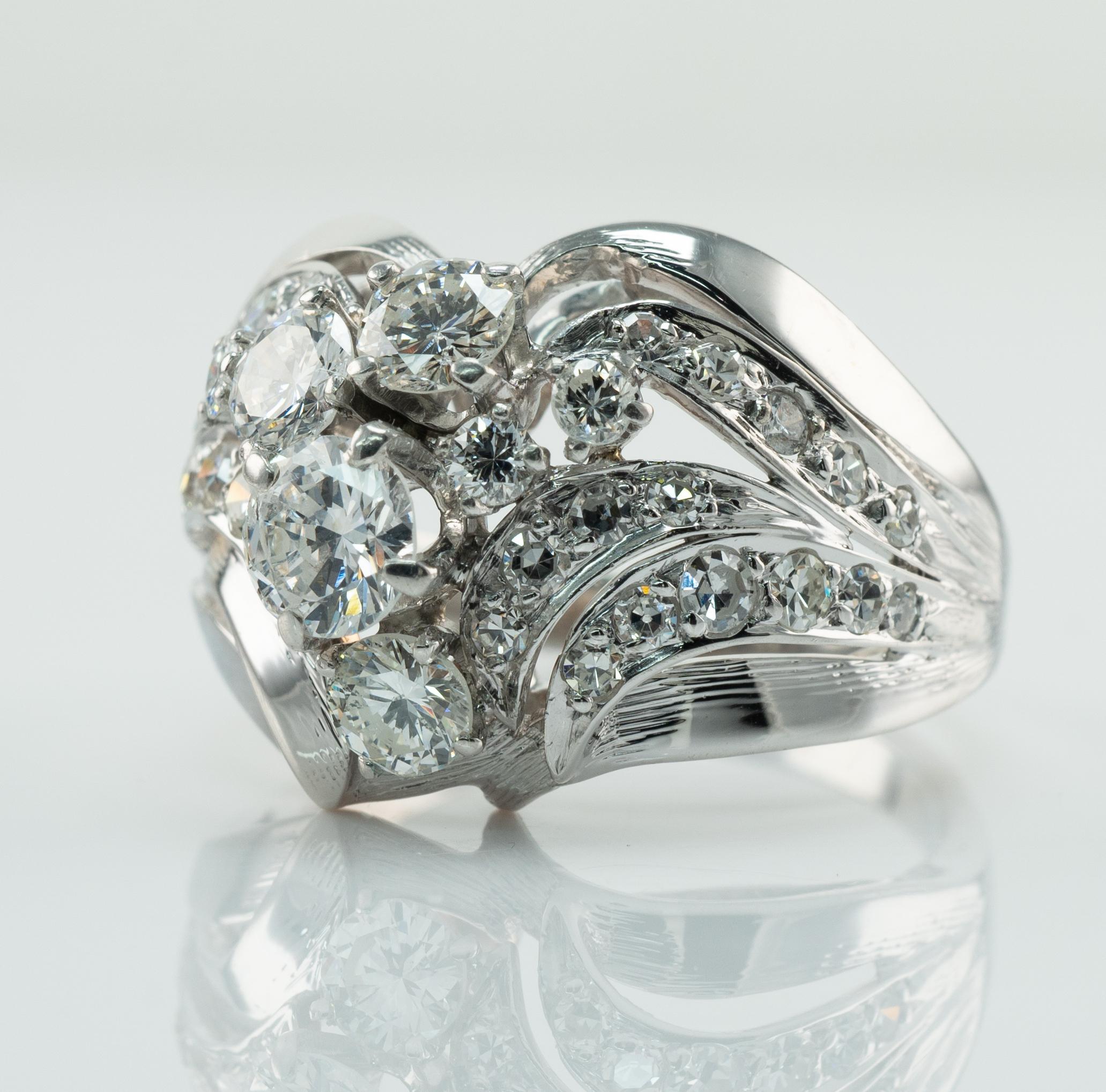 Women's Natural Vintage Diamond Ring 14k White Gold For Sale