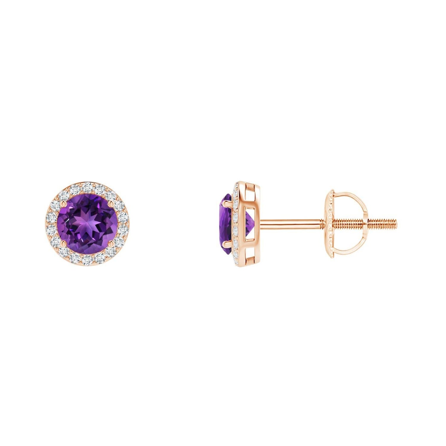 Pendientes de oro rosa de 14 quilates con aureola de amatista natural vintage redonda de 0,50 ct