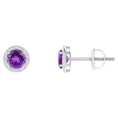 Boucles d'oreilles en platine avec améthyste ronde de 0,50 ct.