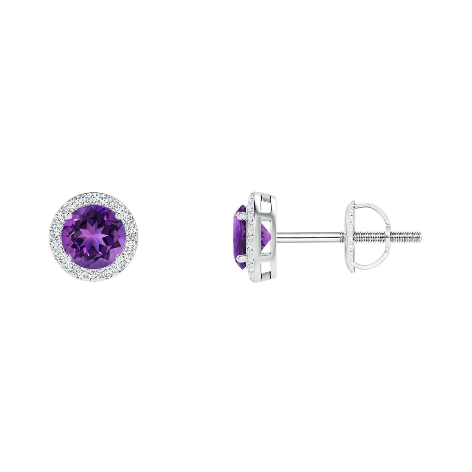 Boucles d'oreilles en platine avec améthyste ronde de 0,50 ct.