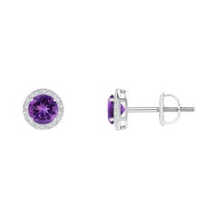 Boucles d'oreilles en platine avec améthyste ronde de 0,50 ct.