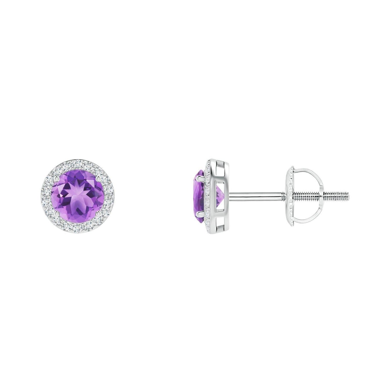 Boucles d'oreilles en platine avec améthyste ronde de 0,50 ct.