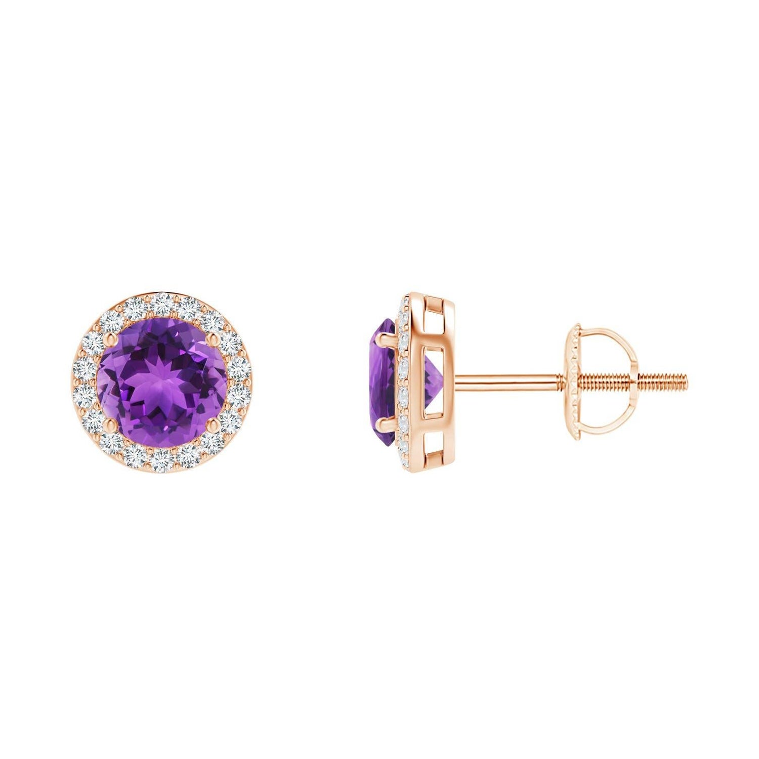 Pendientes de oro rosa de 14 quilates con aureola de amatista natural vintage redonda de 0,90 ct