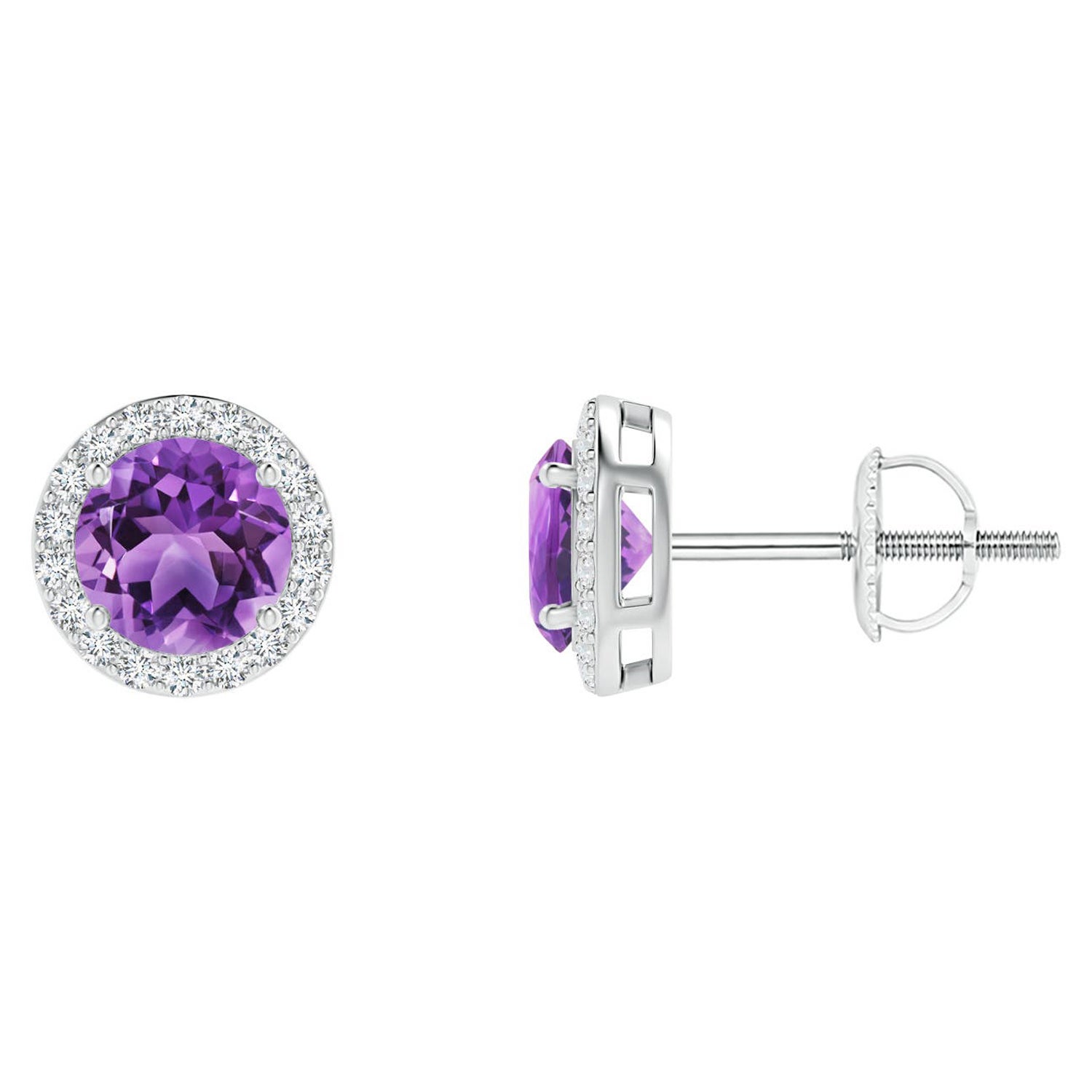 Nature Vintage Round 0.90ct Amethyst Halo Stud Ears en or blanc 14K