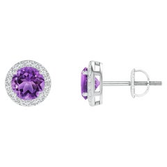 Nature Vintage Round 0.90ct Amethyst Halo Stud Ears en or blanc 14K