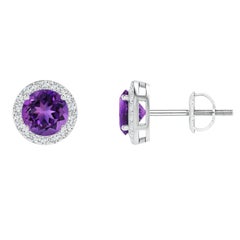 Nature Vintage Round 0.90ct Amethyst Halo Stud Ears en or blanc 14K