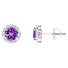 Boucles d'oreilles en platine avec améthyste ronde de 0,90 ct.