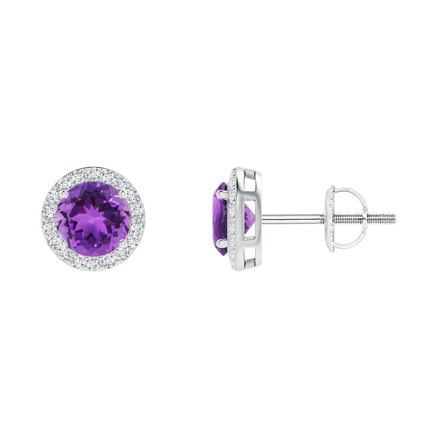 Boucles d'oreilles en platine avec améthyste ronde de 0,90 ct.