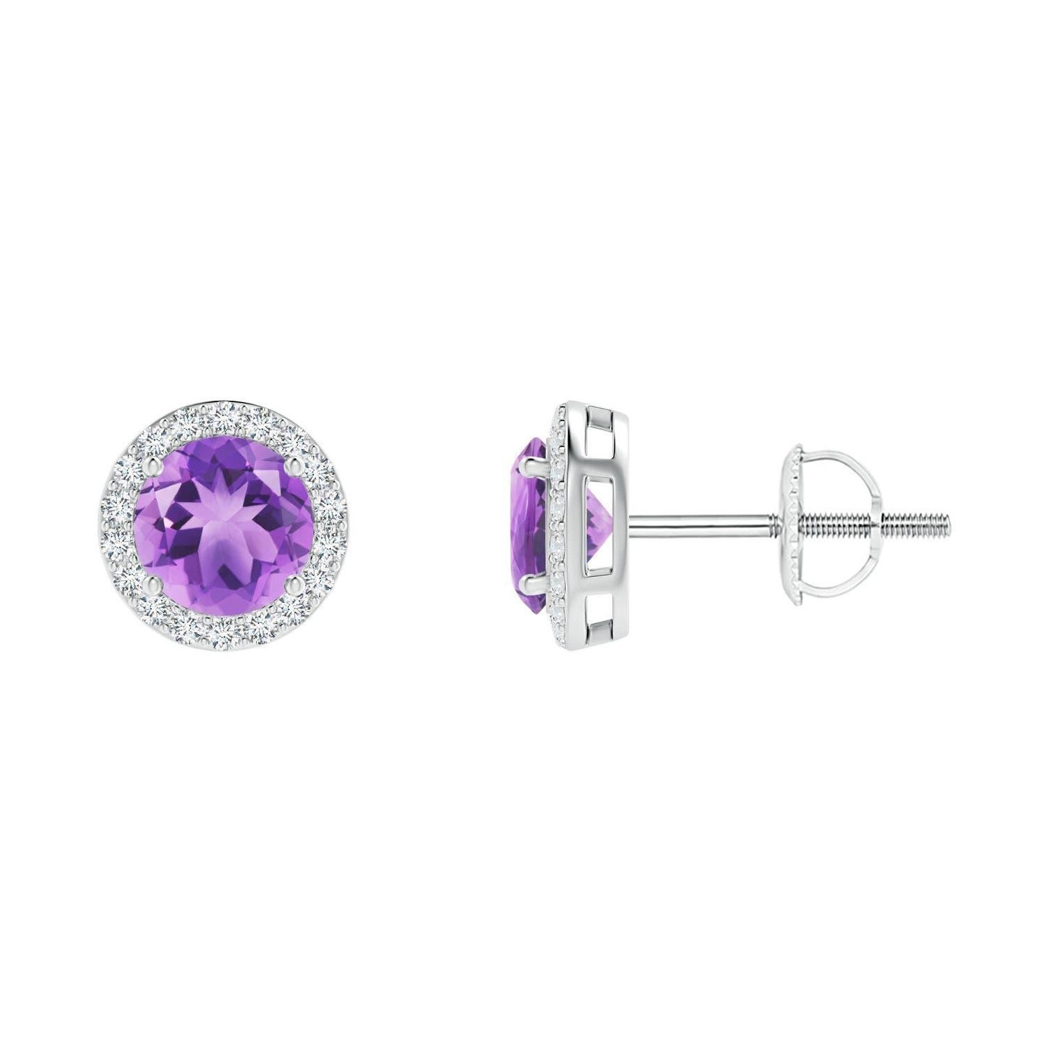 Boucles d'oreilles en platine avec améthyste ronde de 0,90 ct.