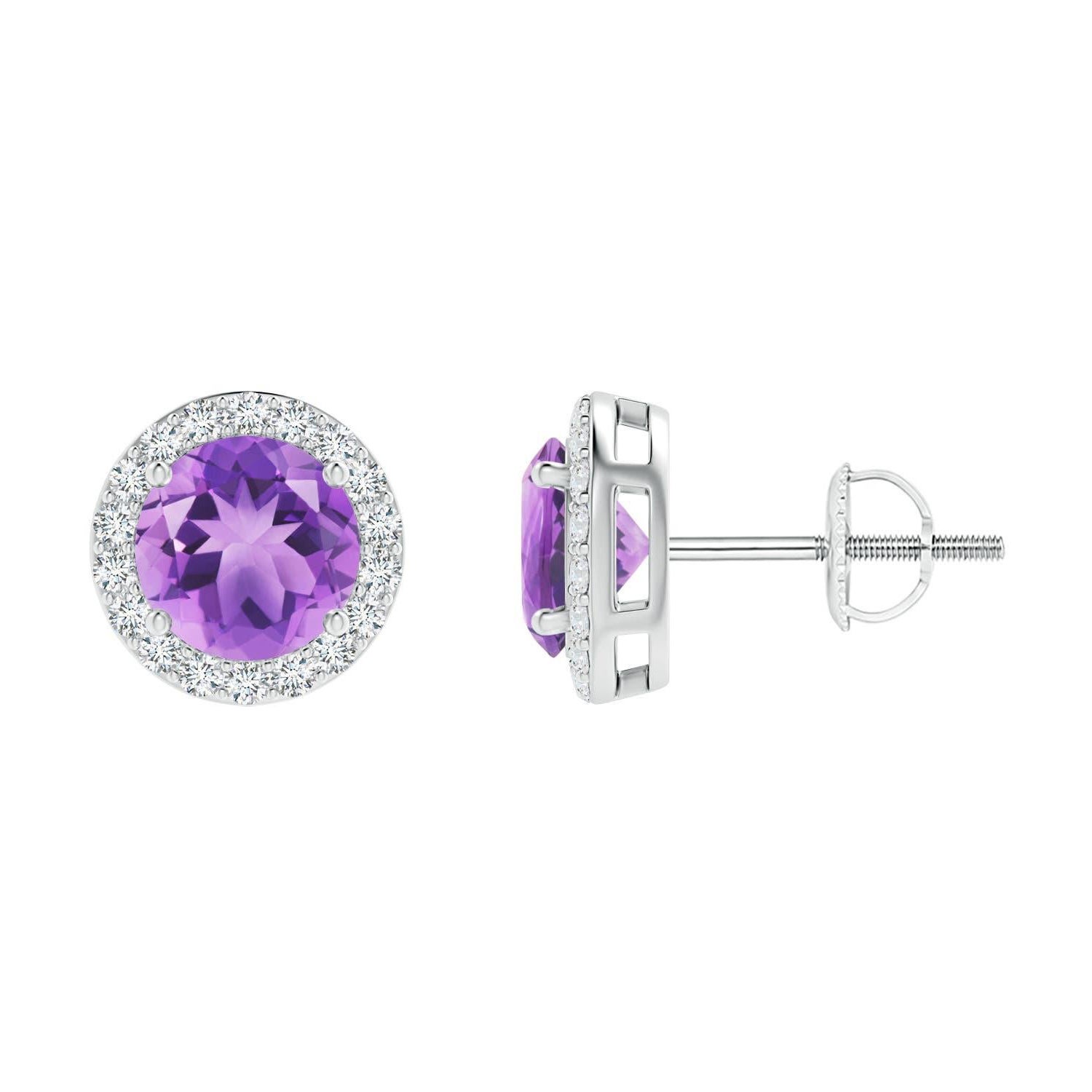 Boucles d'oreilles en platine avec améthyste ronde de 1,6 ct.