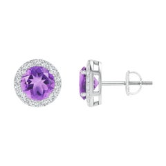 Boucles d'oreilles en platine avec améthyste ronde de 1,6 ct.