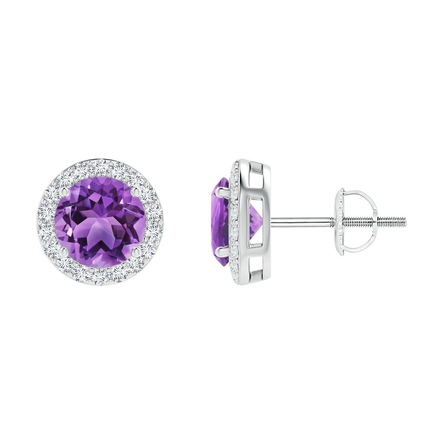 Boucles d'oreilles en platine avec améthyste ronde de 1,6 ct.