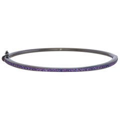 Natural Violet Sapphire Oval Bangle in 18K White Gold High Polish Black Rhodium