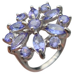 Natural Violet Tanzanite Ring 925 Sterling Silver Cluster Floral Setting Size 8