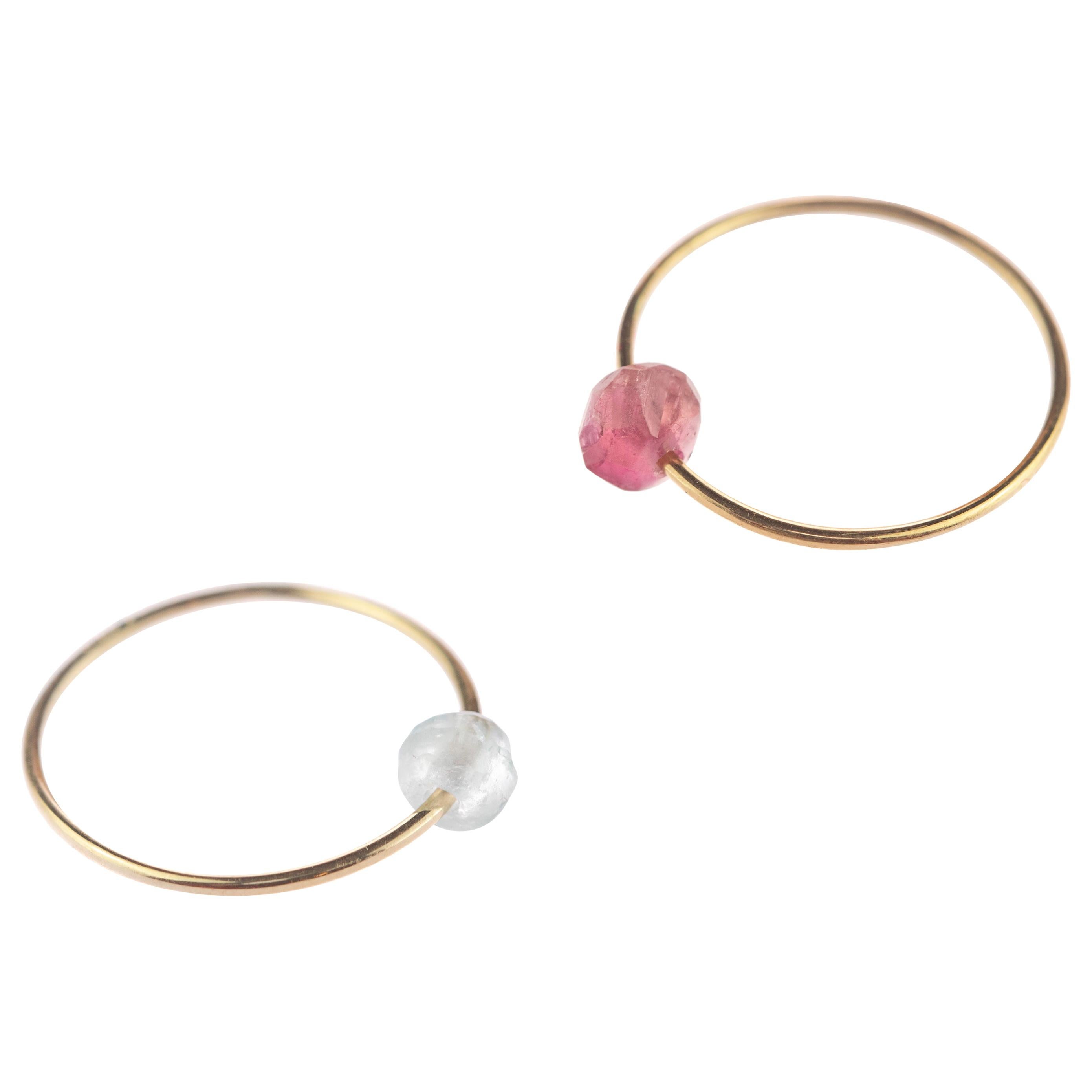 Bague Planet Boho en or 18 carats avec tourmaline violette naturelle et aigue-marine naturelle