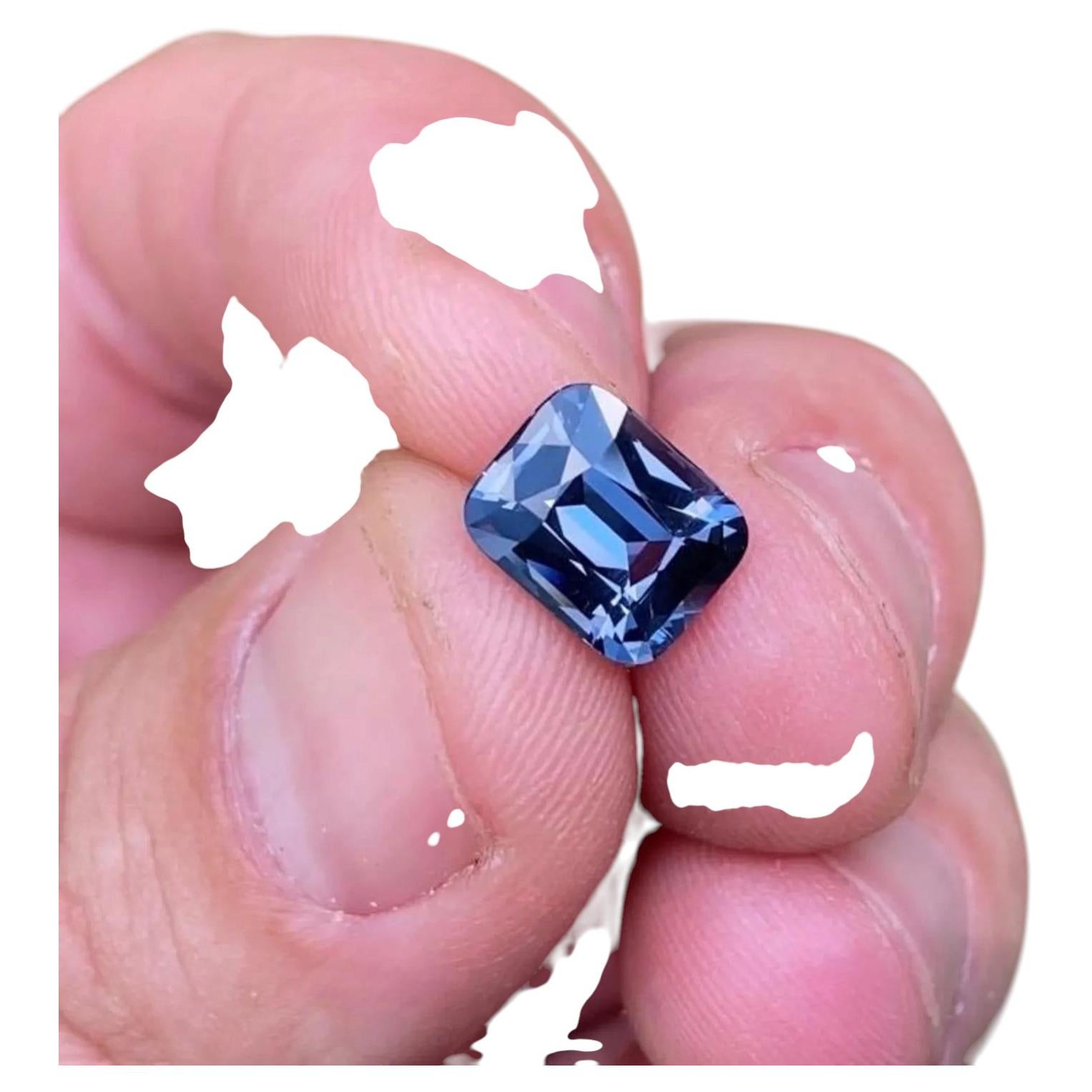 Natural Violetish-BLUE Spinel loose gemstone 3.08 ct., High quality, cushion cut