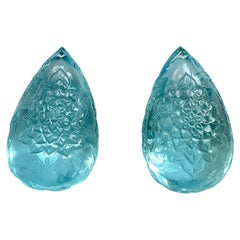 Natural Vivid Blue Aquamarine Carved Pair Rare Size Loose Gemstone for Jewelry