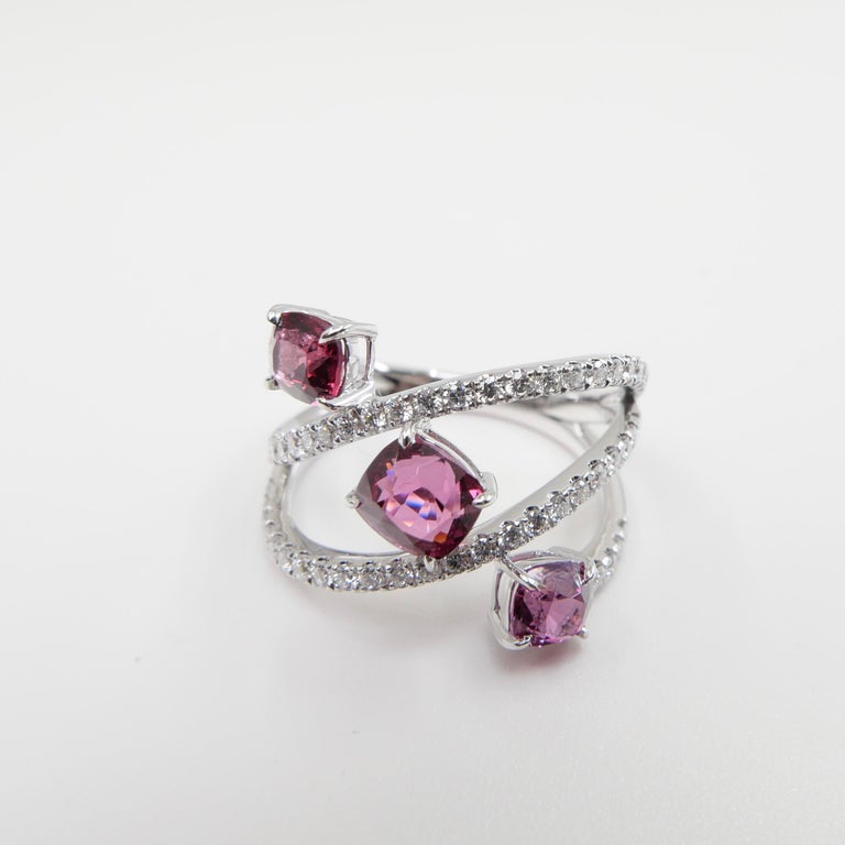 Natural Vivid Colored Spinels and Diamond 3 Stone Cocktail Ring, Strong ...