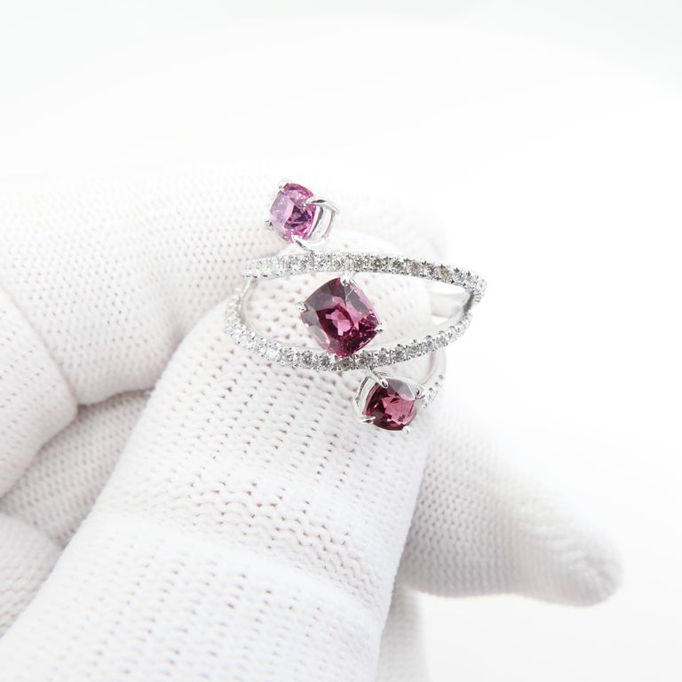 Natural Vivid Colored Spinels and Diamond 3 Stone Cocktail Ring, Strong ...