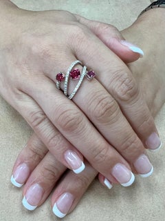 Natural Vivid Colored Spinels & Diamond 3 Stone Cocktail Ring, Strong Colors