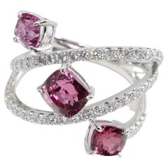 Natural Vivid Colored Spinels & Diamond 3 Stone Cocktail Ring, Strong Colors