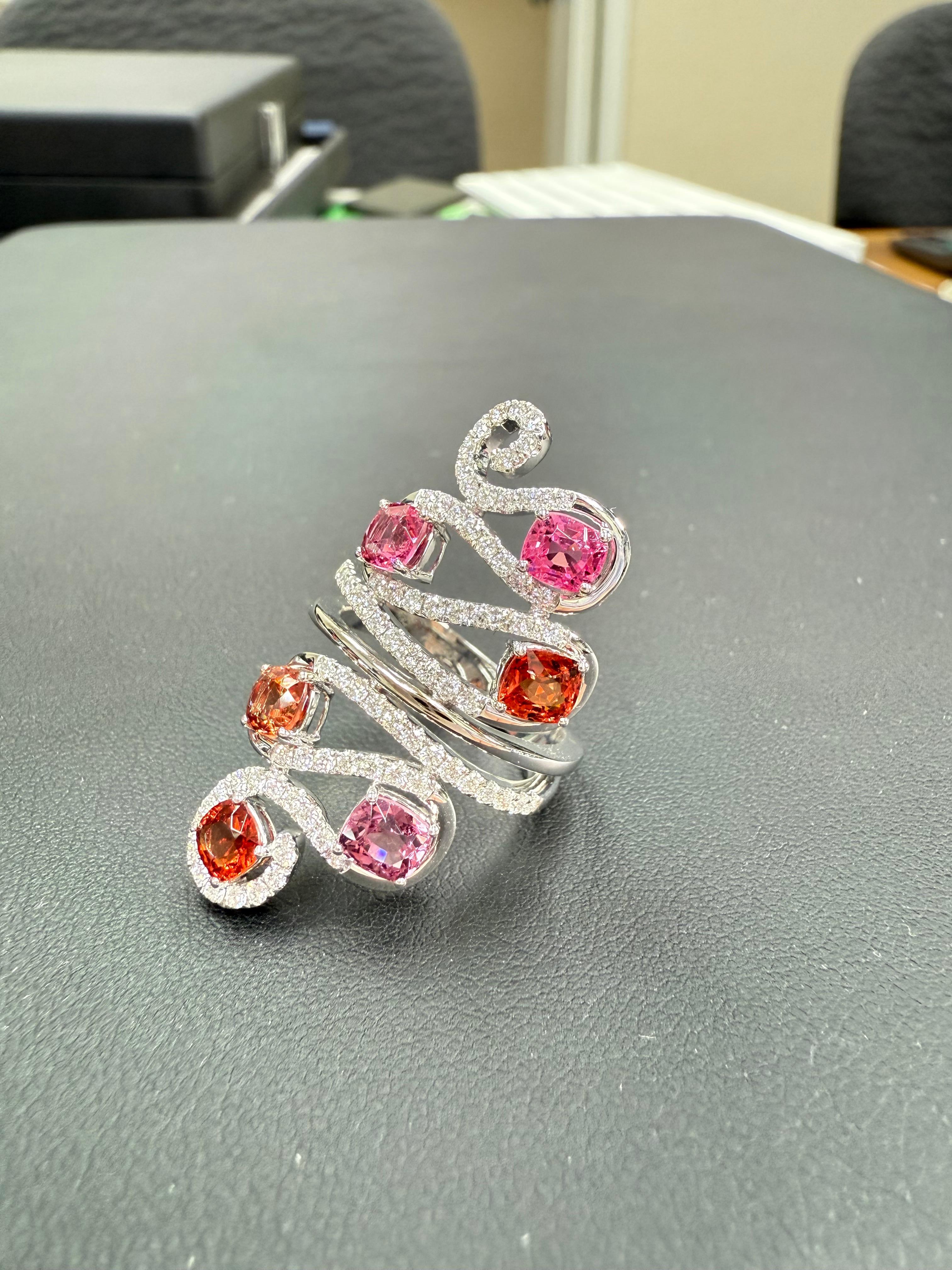 Natural Vivid Colored Spinels & Diamond 6 Stone Cocktail Ring, Strong Colors For Sale 7