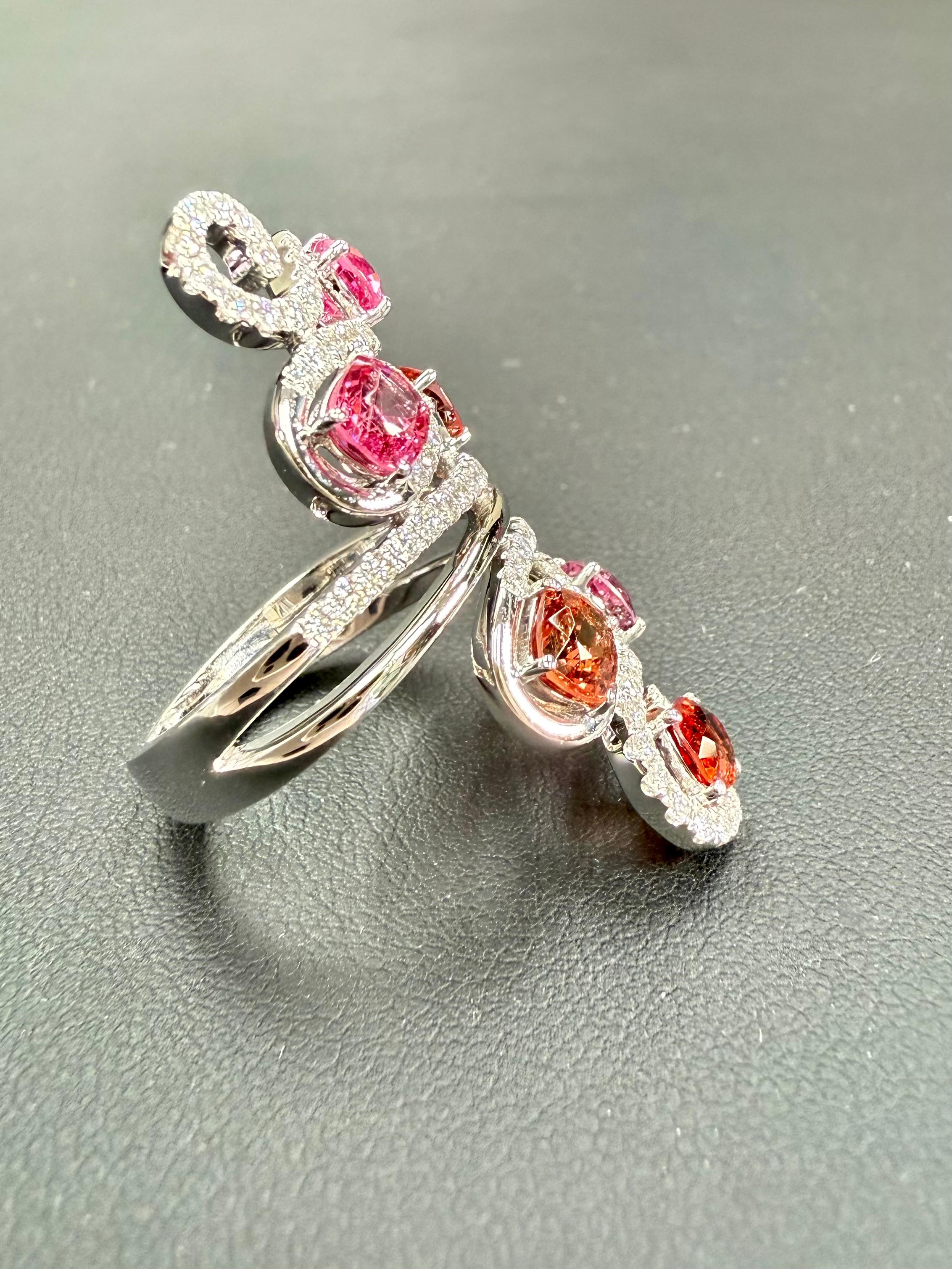 Natural Vivid Colored Spinels & Diamond 6 Stone Cocktail Ring, Strong Colors For Sale 10