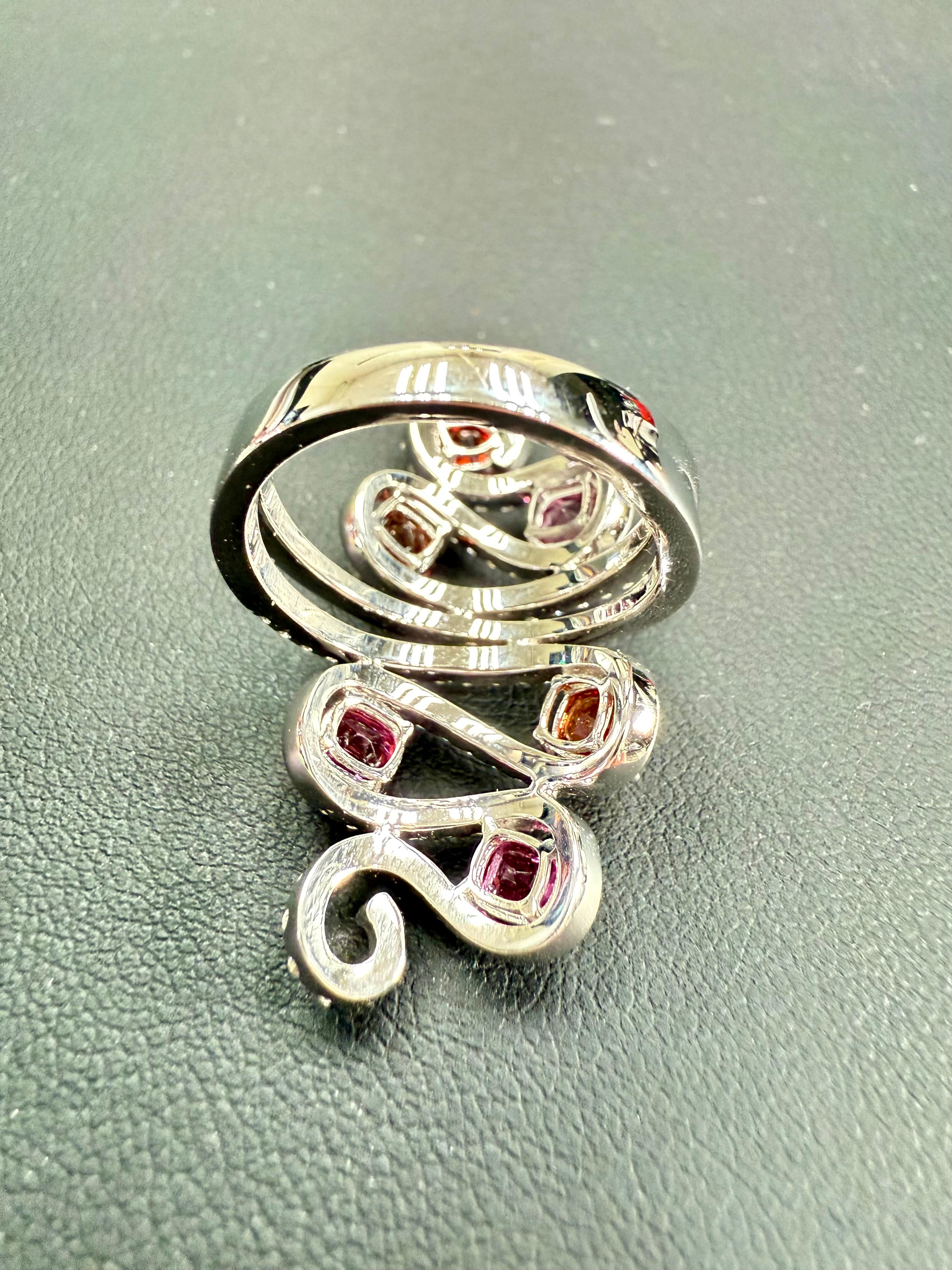 Natural Vivid Colored Spinels & Diamond 6 Stone Cocktail Ring, Strong Colors For Sale 12