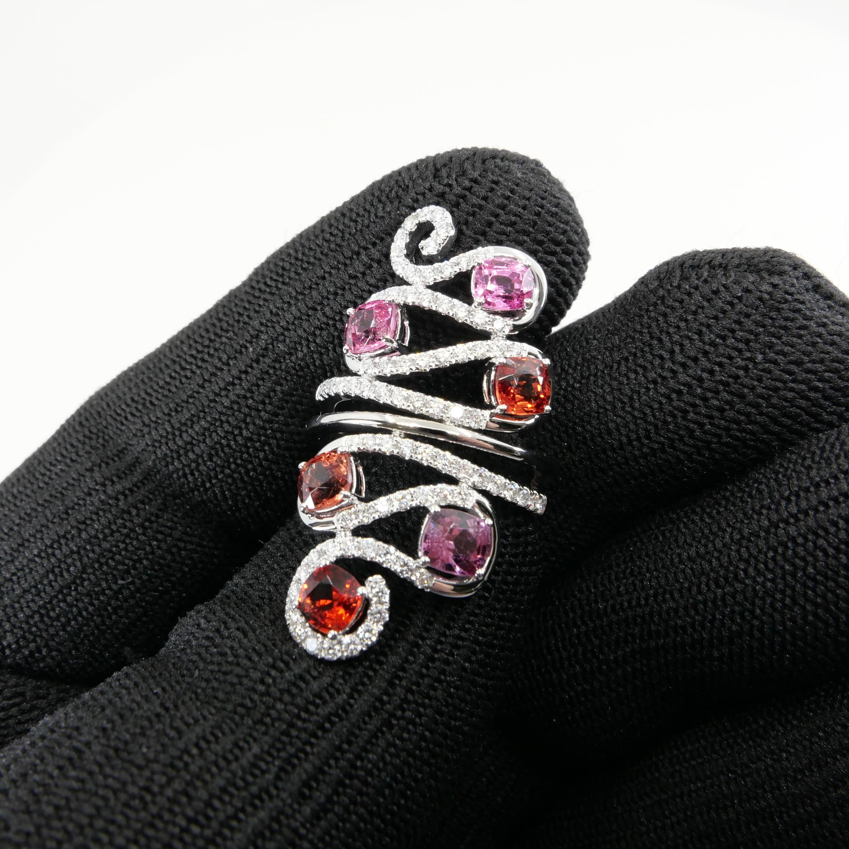 Natural Vivid Colored Spinels & Diamond 6 Stone Cocktail Ring, Strong Colors In New Condition For Sale In Hong Kong, HK