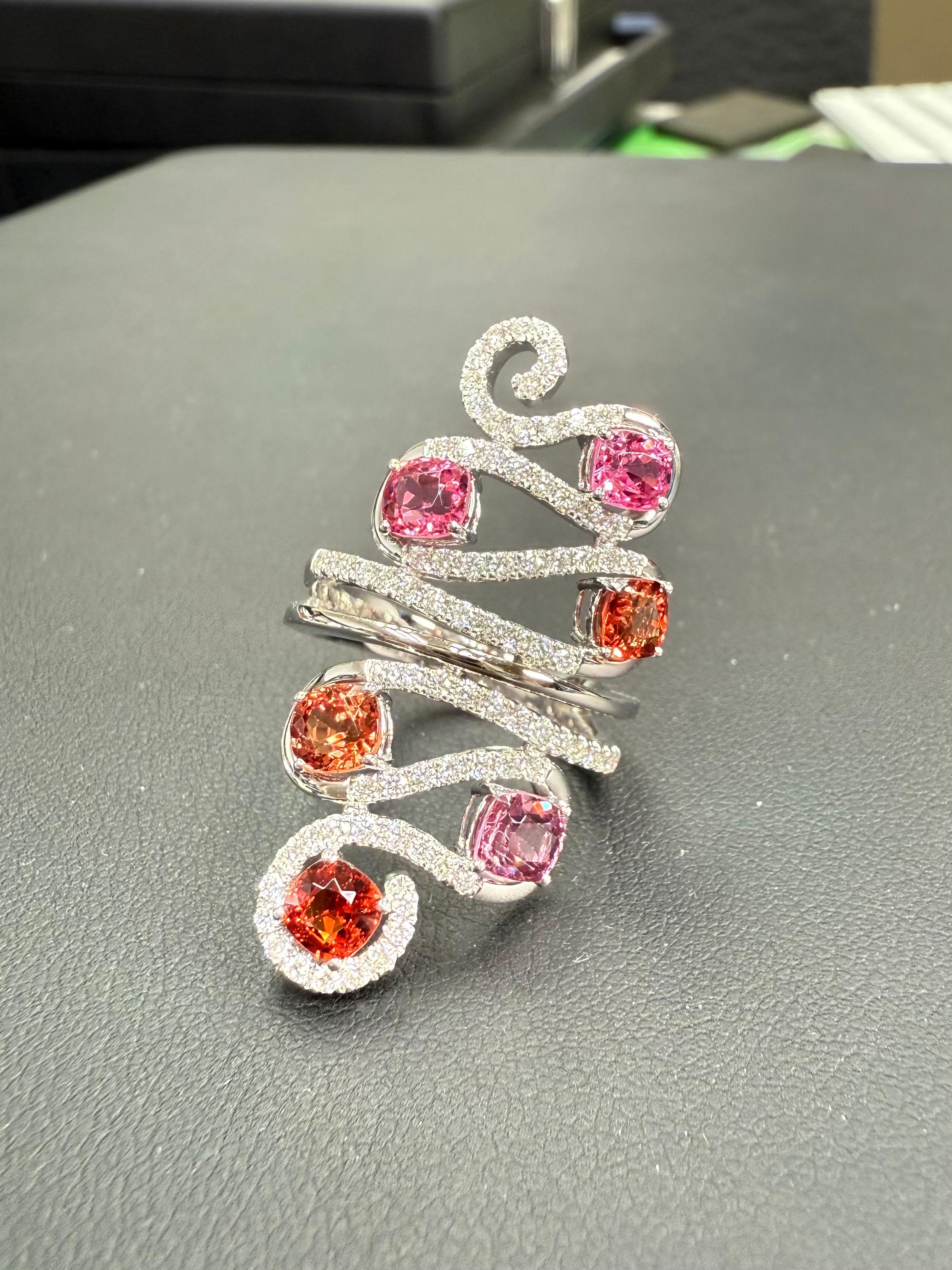 Women's Natural Vivid Colored Spinels & Diamond 6 Stone Cocktail Ring, Strong Colors For Sale