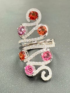 Natural Vivid Colored Spinels & Diamond 6 Stone Cocktail Ring, Strong Colors