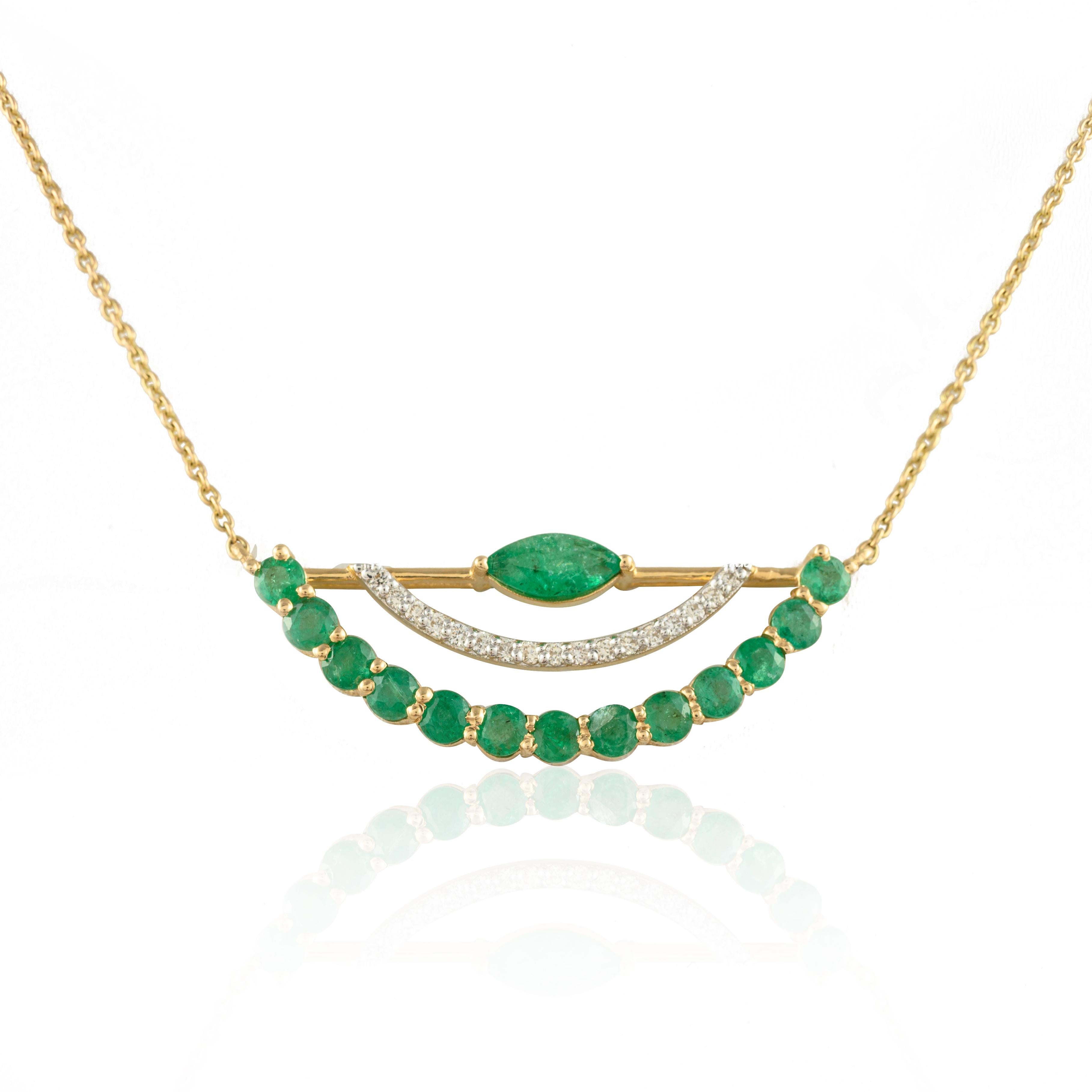 Natural Vivid Green 1.87ct Emerald Diamond Chain Necklace in 14k Yellow Gold For Sale 2