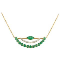Natural Vivid Green 1.87ct Emerald Diamond Chain Necklace in 14k Yellow Gold