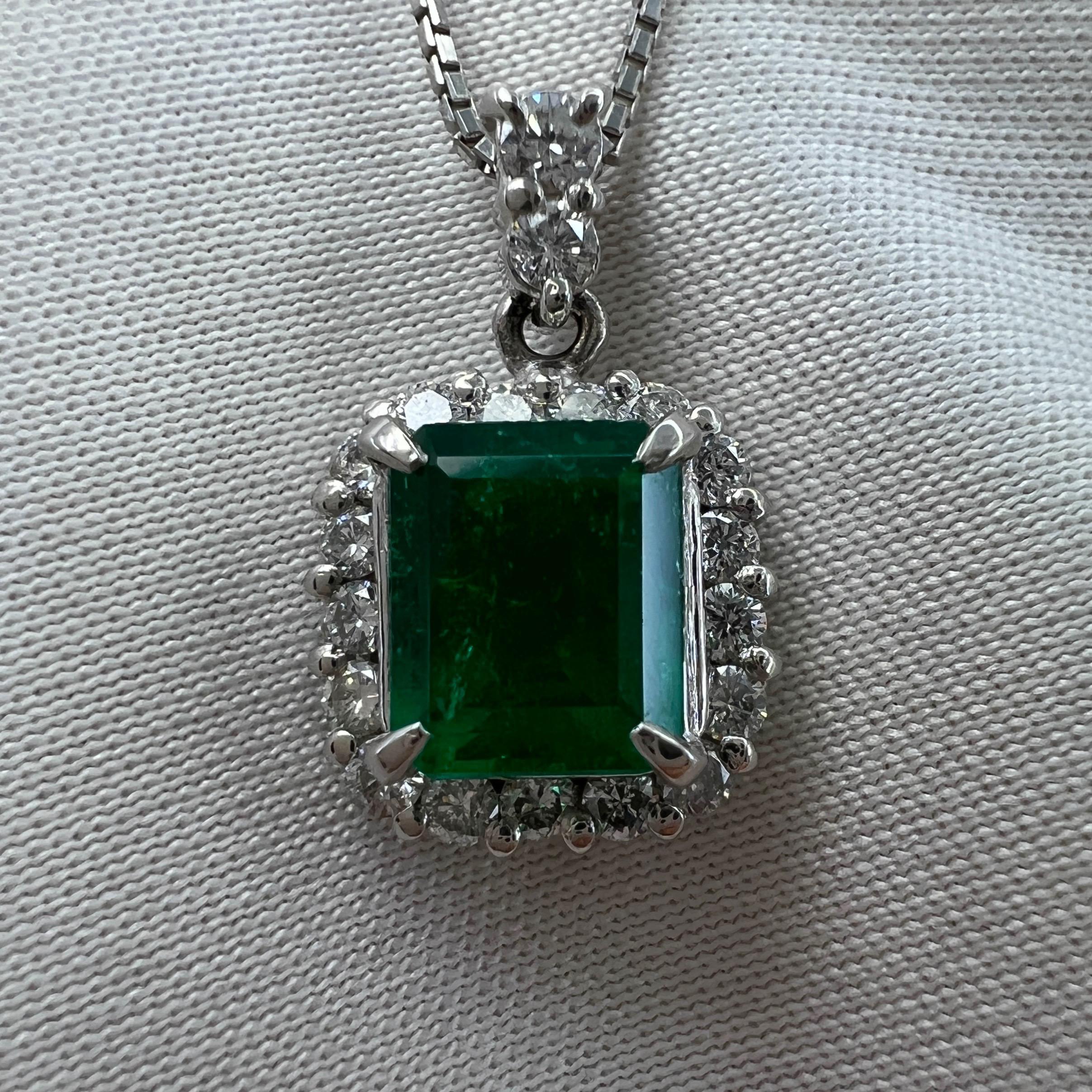 Natürlicher Vivid Green Kolumbianischer Smaragd Diamant Platin Cluster Anhänger Halskette 3