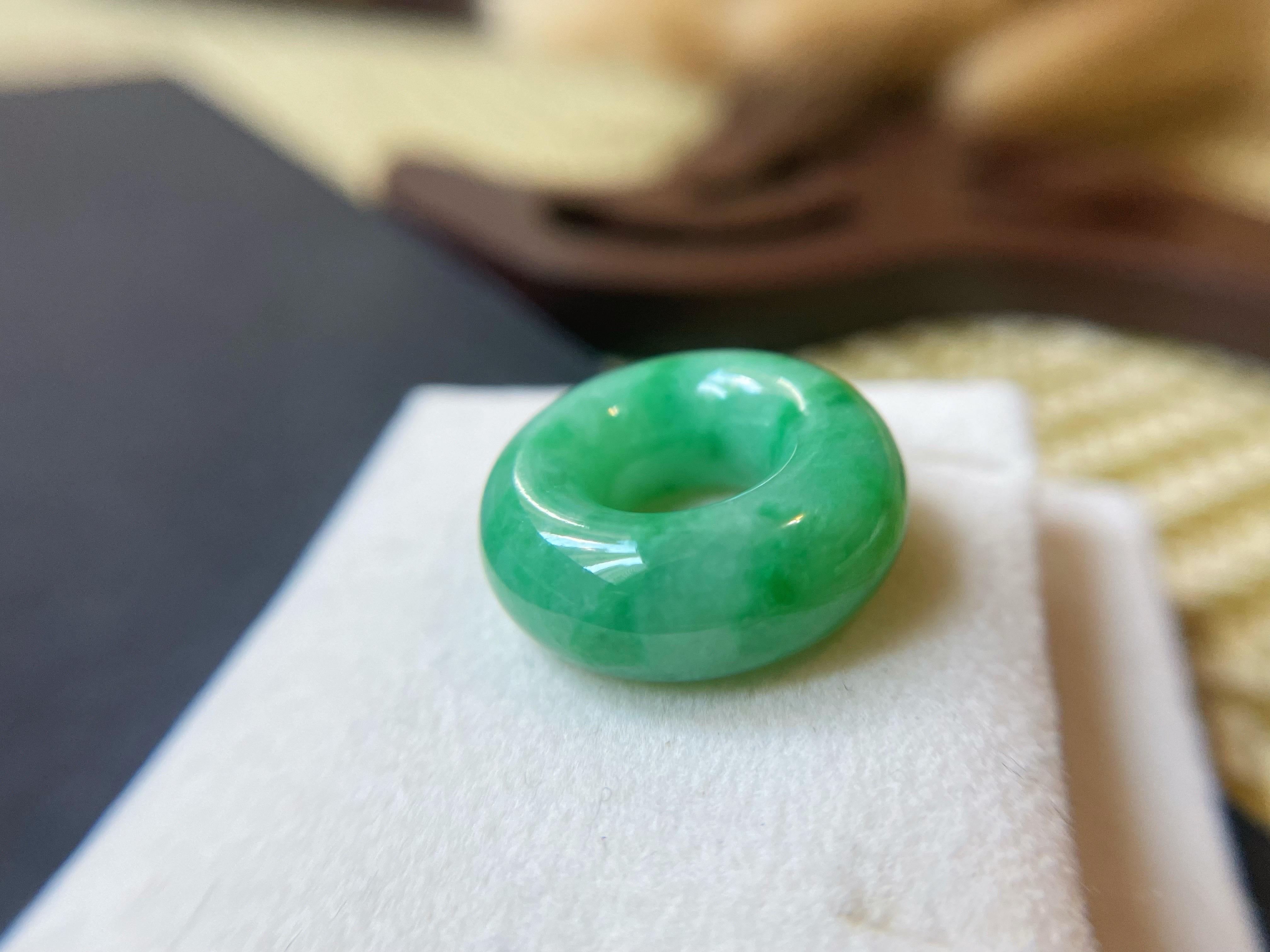 Artisan Natural Vivid Green Halo Donut Jade Loose Gemstone, Jewelry Making For Sale