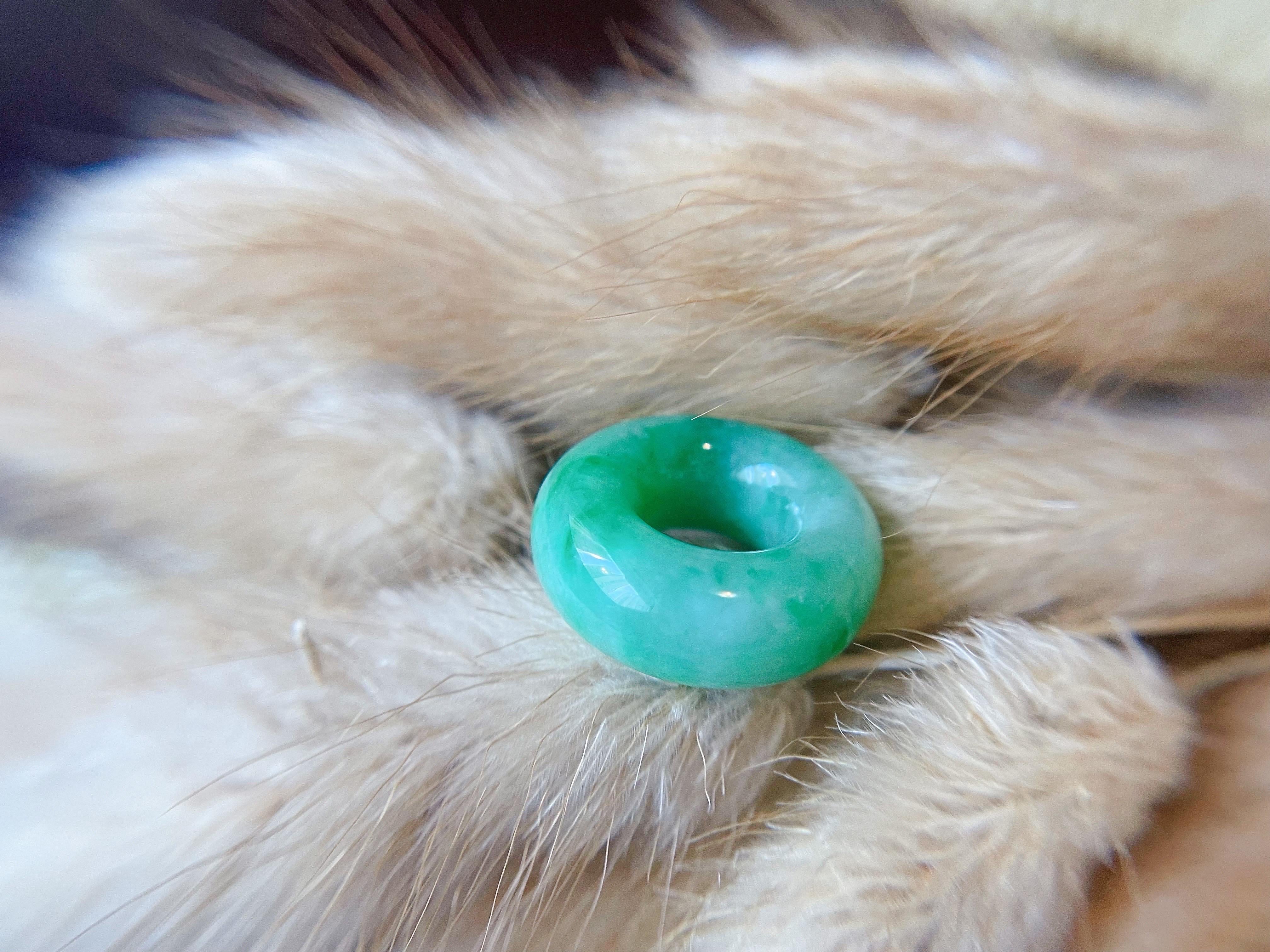 Women's or Men's Natural Vivid Green Halo Donut Jade Loose Gemstone, Jewelry Making For Sale