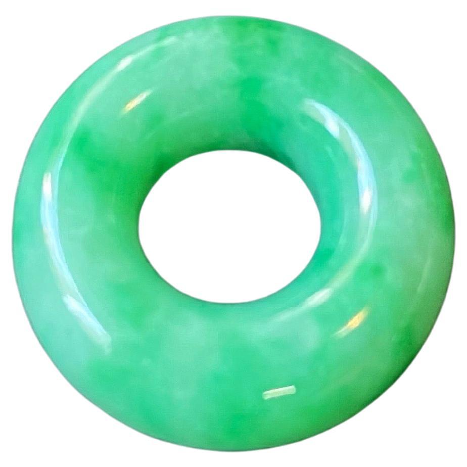 Natural Vivid Green Halo Donut Jade Loose Gemstone, Jewelry Making For Sale