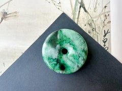 Natural Vivid Green Halo Donut Jade Pendant Necklace, Loose Stone