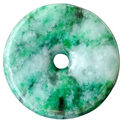 Natural Vivid Green Halo Donut Jade Pendant Necklace, Loose Stone